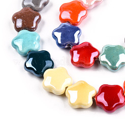 手作りの磁器のビーズ連売り  光沢釉の磁器  花  ミックスカラー  14x15x6.5mm  穴：2mm  約23個/連  12.20インチ（31cm）&nbsp;PORC-N007-20-B01