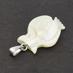 ナチュラルトロシシェル/トロカスシェルペンダント  フクロウのチャーム  プラチナトーン鉄パーツ  貝殻色  1.8mmのラインストーンに適する  26.5x15x4.5mm  穴：6x2mm&nbsp;SSHEL-K027-11