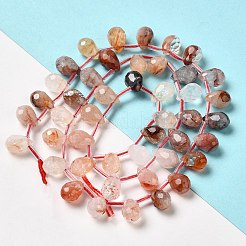 天然鉄含有石英ビーズ連売り  多面カット  トップ掘削  ティアドロップ  9~10.5x6~6.5mm  穴：0.7mm  約45個/連  15.59~16.14''（39.6~41センチメートル）&nbsp;G-H297-B13-01