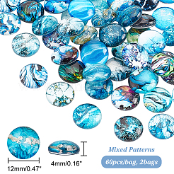 ガラスカボション  半円/ドーム  混合模様  12mm  60個/袋  2袋/箱&nbsp;GLAA-PH0002-19