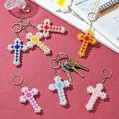 7個 7色クロスアクリルキーホルダー、キーホルダー用鉄リング付き  財布  バックパック飾り  ミックスカラー  123mm  1pc /カラー&nbsp;KEYC-CJ0001-13