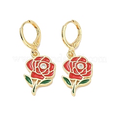 バレンタインデー向け真鍮エナメルフープピアス（女性用）  花バラ  ゴールドカラー  32.5x12.5mm&nbsp;EJEW-G464-01G-01