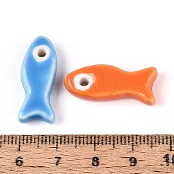 ハンドメイドの磁器セラミックビーズ  魚  光沢釉の磁器  ミックスカラー  24~25x10x6mm  穴：2mm&nbsp;PORC-T134-01M