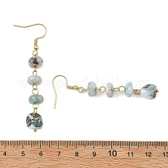 天然ラリマーのドロップピアス  女性用304ステンレススチールイヤリング  ゴールドカラー  61~63x8.5mm&nbsp;EJEW-JE07529