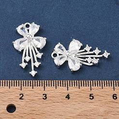 真鍮舗装クリアキュービックジルコニアペンダント  ちょう結びのチャーム  925銀メッキ  25.5x15.5x4mm  穴：1.6mm&nbsp;X-KK-C168-24S