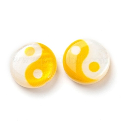 印刷された天然淡水シェルビーズ  陰陽フラットラウンドビーズ  ゴールド  8x2.5~3mm  穴：0.8mm&nbsp;SHEL-R129-07A-03