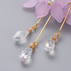 フープピアス  アクリルビーズで  ガラスビーズ  プラスチック模造パール  真鍮製のフープピアスのパーツ、鉄のパーツ、プラスチック製のピアスキャッチ  花  ピンク  85x35mm  ピン：0.7mm&nbsp;EJEW-JE04035-02
