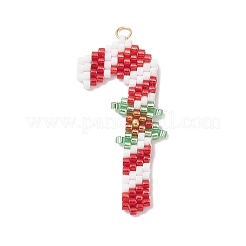 クリスマスをテーマにしたガラスシードビーズペンダント5個、5スタイル  304ステンレススチール製丸カン付き  ミックスカラー  22~42x18~25x2~4mm  穴：2.5mm  1個/スタイル&nbsp;PALLOY-MZ00868