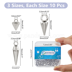 30個3スタイル304ステンレススチールペンダント  コーンチャーム  ステンレス鋼色  9~18x5~6mm  穴：1.8~3.2mm  10個/スタイル&nbsp;STAS-DC0016-27P