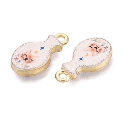 プリント合金ペンダント  ラックめっき  花瓶と猫のチャーム  カドミウムフリー＆ニッケルフリー＆鉛フリー  ゴールドカラー  ライトサーモン  19x10x3mm  穴：1.8mm&nbsp;PALLOY-SZC0008-04B