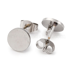 304ステンレススチールスタッドピアス金具  フラットラウンド  ステンレス鋼色  8mm  穴：2mm  ピン：1mm&nbsp;STAS-D371-02P-02