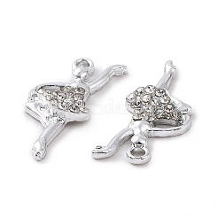 合金クリスタルラインストーンペンダント  バレエダンサーのチャーム  プラチナ  23x13x3mm  穴：1.6mm&nbsp;ALRI-C008-39P