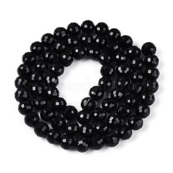 オペークソリッドカラーガラスビーズ連売り  ラウンド  ファセット（96ファセット）  ブラック  10mm  穴：1mm  約68~70個/連  60~61cm&nbsp;GLAA-R095-P10mm-02