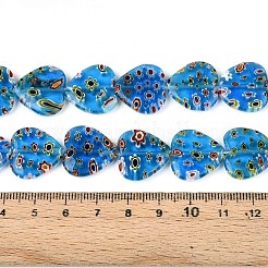 手作りミッレフィオーリガラスビーズ連売り  ハート  ドジャーブルー  17~18x17.5x4~4.5mm  穴：0.8mm  約21~22個/連  13.78~14.37''（35~36.5センチメートル）&nbsp;LAMP-T021-29C