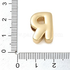 真鍮のスライドチャーム  カドミウムフリー＆鉛フリー  18KGP本金メッキ  文字r  17.5x12.5x6mm  穴：8x3.5mm&nbsp;KK-D289-67G-R