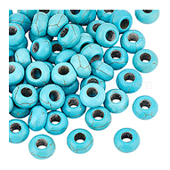 染色合成ターコイズヨーロピアンビーズ100個  大穴ビーズ  ロンデル  14x8mm  穴：5.5mm&nbsp;SPDL-PH0001-03