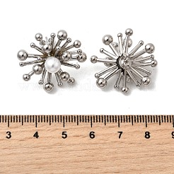 真鍮の花のスタッドピアス  absプラスチックパール  長持ちメッキ  ラックめっき  プラチナ  23.5x24.5mm&nbsp;EJEW-H171-05P