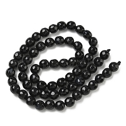 天然石瑪瑙ビーズ連売り  染め＆加熱  ラウンド  多面カット  ブラック  6mm  穴：1mm  約62個/連  14.37~14.76インチ（36.5~37.5cm）&nbsp;G-C082-A01-63
