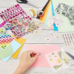 DIYスクラップブック作成キット  紙の封筒を含む  厚紙紙カードと粘着紙テープ  塩ビスタンプ  アクリルとプラスチックのステッカー  ミックスカラー  紙封筒：17-17.5x12.5x0.04-0.05センチ&nbsp;DIY-GL0006-04