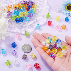 UVメッキ透明アクリルヨーロピアンビーズ100個  大穴ビーズ  虹色の  ミックスカラー  花  8.5x8.5x8.5mm  穴：5mm&nbsp;TACR-TA0001-93A