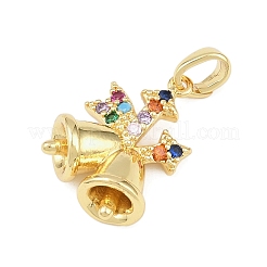 クリスマスブラスマイクロパヴェキュービックジルコニアペンダント  ゴールドカラー  クリスマス鐘  18x14x7mm  穴：2.8x5mm&nbsp;KK-H518-03A-G