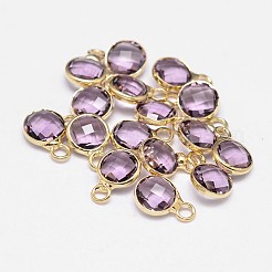 ガラスフラットラウンドチャーム  ゴールデンメッキ真鍮パーツ  多面カット  ミックスカラー  9x6x3mm  穴：2mm&nbsp;KK-L091-M