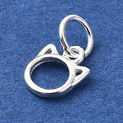 スターリングシルバーのアウトライン猫の頭の形チャーム925個  丸カン＆スタンプ925個付き  銀  8x7x1mm  穴：3.5mm&nbsp;STER-M119-15S