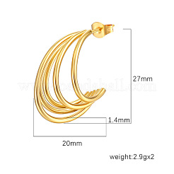 ステンレス製のスタッドのピアス  マルチC字型  ゴールドカラー  27x20x1.4mm&nbsp;PW-WG789EE-01