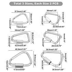 ステンレススチール製ネジカラビナロックチャーム  三角形  ステンレス鋼色  37.5~48.5x30~40.5x3.5~5mm  ネジ:13~17.5x7.5~10x7~9mm  6個/セット&nbsp;KEYC-UN0001-02P