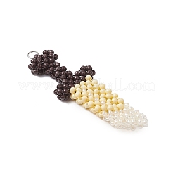 ガラスシードビーズのブロードソード型ペンダント  304ステンレススチールループ付き  ミックスカラー  52x17x5mm  穴：3mm&nbsp;PALLOY-MZ00543