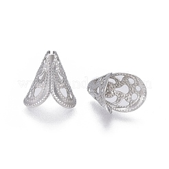 変色しにくい304ステンレススチールビーズキャップ  2花びら  ステンレス鋼色  12x10.5x8mm  穴：1.4mm&nbsp;STAS-P236-15P