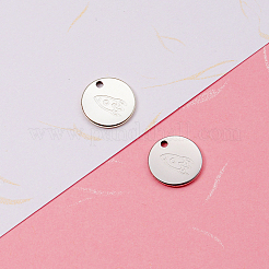 304ステンレスペンダント  ロケット模様のフラットラウンド  ステンレス鋼色  11.5x1mm  穴：1.4mm&nbsp;STAS-CJC0003-47