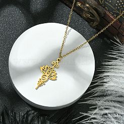 304ステンレススチール製ロータスペンダントネックレス  女性用アズキチェーンネックレス  ゴールドカラー  17.72インチ（45cm）&nbsp;NJEW-JN04561-02