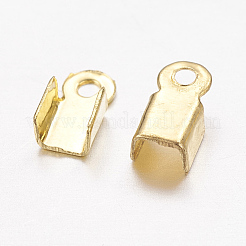 アイアン製折りたたみ式カシメエンドパーツ  圧着コードの端を折ります  ゴールドカラー  6x3x2.3mm  穴：1.2mm&nbsp;IFIN-ZX994-G