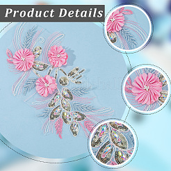 ポリエステル刺繍レース布パッチ  花  ミシンアクセサリー  スパンコール付き  ショッキングピンク  345x155x9mm&nbsp;AJEW-WH20070-078
