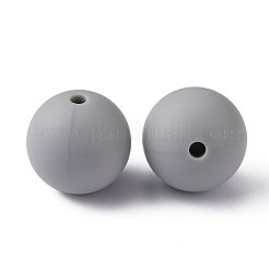 食品グレードの環境に優しいシリコーンビーズ  ラウンド  グレー  15mm  穴：2.5mm&nbsp;LS-FIND-TAC0009-73A-03
