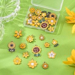 26個13スタイルアロイエナメルペンダント  花のチャーム  きいろ  13~27.5x11~20.5x1~3.5mm  穴：1.4~2mm  2個/スタイル&nbsp;ENAM-FP0002-10