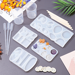 海をテーマにしたDIYシリコン型キット  白樺の木工品のアイスクリームスティックとプラスチック製のトランスファーピペットが含まれます  ラテックス指サック  プラスチック計量カップ  ホワイト  58x96x7mm  内径：7~24x12~23mm&nbsp;DIY-OC0002-93