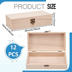 蝶番式の蓋と留め具が付いた木製の梱包箱  長方形  バリーウッド  20x10x5cm&nbsp;CON-WH0100-37
