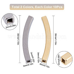 20個2色304ステンレススチールチューブビーズ  角穴  ミックスカラー  30x3x3mm  穴：2x2mm  10個/カラー&nbsp;STAS-SC0004-16