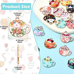 24本12色合金エナメルペンダント  ゴールドカラー  猫の形のチャーム付きカップ  ミックスカラー  19x19x1.5mm  穴：1.8mm  2個/カラー&nbsp;FIND-CJ0003-87