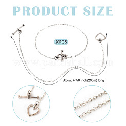 真鍮ハートリンクチェーンブレスレット  合金ハートマンテル付き  プラチナ  7-7/8インチ（20cm）&nbsp;BJEW-TAC0027