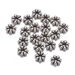チベットの銀のスペーサー  鉛フリー＆カドミウムフリー  花  アンティークシルバー  直径約6mm  厚さ2mm  穴：1.5mm&nbsp;AB-0896