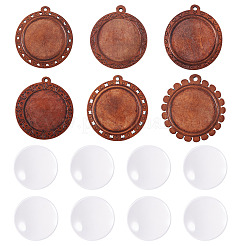 DIY フラットラウンド木製トレイペンダント作成キット  ペルー  30~47x25~43.5x4.5mm  穴：2.5mm  トレイ：30~30.5mm&nbsp;DIY-TA0012-31