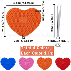 シリコン耐熱カップマット 4色 4枚  ハートコースター  ピンセット1個付き  ミックスカラー  92x112.5x6.5mm&nbsp;AJEW-GF0008-28A