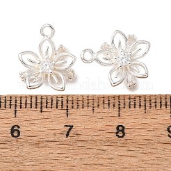真鍮マイクロパヴェクリアキュービックジルコニアチャーム  花のチャーム  銀  13.5x11x4.5mm  穴：1mm&nbsp;CU-CBAEC99-22S