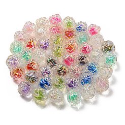 UVメッキレインボー虹色アクリルビーズ  ツートンカラーの二層ビーズ  ローズ  ミックスカラー  15.5x16x15mm  穴：3mm&nbsp;X-OACR-P010-20