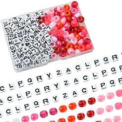 透明＆不透明アクリルビーズ  樽と立方体の文字  ピンク  7~9x7~9x6~7mm  穴：3.5~3.8mm&nbsp;KY-FS0001-26D