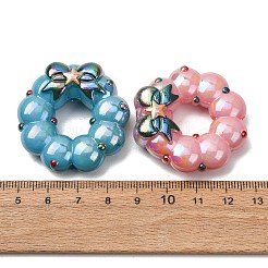 クリスマス用UVメッキ不透明アクリルビーズ  虹色の  クリスマスリース  ミックスカラー  39x38.5x13.5mm  穴：3mm&nbsp;AC-CBAC5B6-01