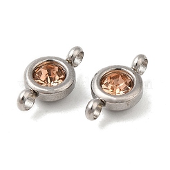304ステンレススチールシングルラインストーンコネクタチャーム  フラットラウンドいリンク  ステンレス鋼色  ライトピーチ  12x6.5x4mm  穴：2mm&nbsp;STAS-E194-13P-13